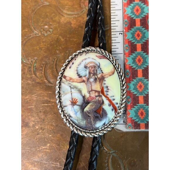 Chief Horse Southwestern Lariat Indian chief headdress Bolo Tie Western necklace - Picture 7 of 9